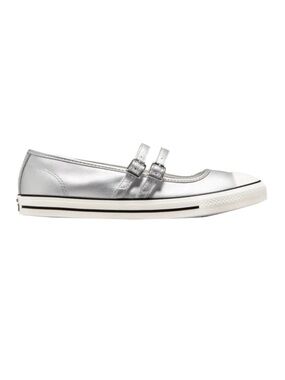 Converse Metallic Silver Mary Jane Flat Sneakers